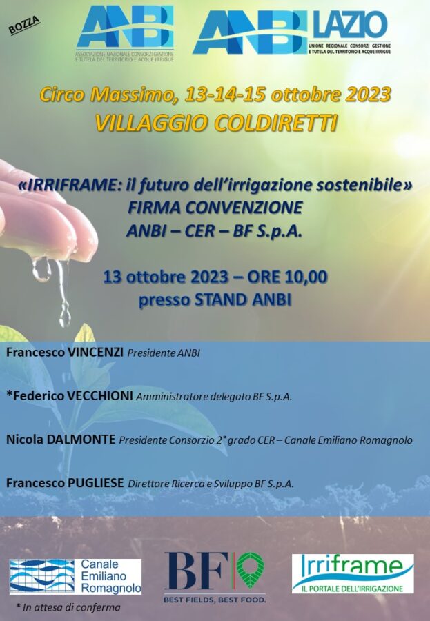 APPUNTAMENTI ANBI NEL VILLAGGIO COLDIRETTI A ROMA 13 – 14 ottobre 2023