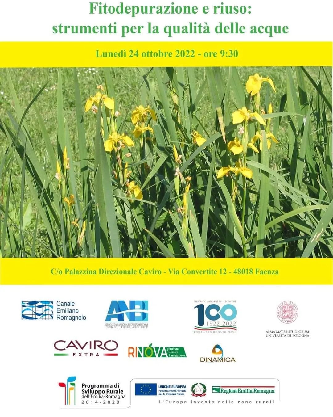📌Lunedi 24 OTTOBRE Ore 9.30
a Faenza
Situazioni di scarsità idrica, con forti ripercussioni sulla disponibilità di acqua a scopo irriguo, aumento dei livelli di contaminazione dei corpi idrici superficiali e sotterranei; le conseguenze dei cambiamenti climatici ci portano a ripensare e diversificare gli approvvigionamenti di #acqua, puntando sulla #fitodepurazione e sul #riuso di risorse idriche non convenzionali, tra cui il riutilizzo delle acque reflue trattate 💦
In questo contesto è nato il Progetto Rephyt
Saranno presenti: 👇
Irene PRIOLO, Assessore all’ambiente, difesa del suolo e della costa, protezione civile;
Massimo ISOLA, Sindaco di Faenza #Faenza; Fabio BALDAZZI #CAVIRO EXTRA; Raffaella ZUCARO, Canale Emiliano Romagnolo; Attilio TOSCANO, UNIBO; Stefano ANCONELLI, Canale Emiliano Romagnolo; Ilaria BRASCHI, Enrico BUSCAROLI, Stevo LAVRNIC, UNIBO DISTAL; Carla ZAMPIGHI, Consorzio della bonifica Burana; Tommaso LETTERIO, Consorzio di bonifica per il Canale Emiliano Romagnolo; Silvia BUZZI, CAVIRO EXTRA; Salvatore GENTILE, Consorzio di bonifica per il Canale Emiliano Romagnolo; Giulio PERULLI, UNIBO DISTAL; Luca CASOLI, Consorzi fitosanitari MO-RE; Nicola DALMONTE, ECR; Valtiero MAZZOTTI, Regione Emilia-Romagna; Stefano MASINI, Coldiretti; Andrea FLORA, Confagricoltura Bologna; Manuel QUATTRINI, CIA Emilia-Romagna; Daniela D’AGOSTINO, CIHEAM Bari
Carlo DALMONTE, CAVIRO; Francesco VINCENZI, ANBI.
Andrea GAVAZZOLI, giornalista
Il PROGRAMMA su www.anbiemiliaromagna.it
#irrigazione #agricoltura #cibo #EmiliaRomagna #madeinitaly #consorzidibonifica #ricerca #innovazione #sostenibilità