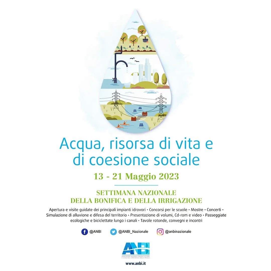 💧🇮🇹 Al via la 23° Settimana Nazionale della Bonifica e dell’Irrigazione, promossa da ANBI. In tutta la regione, fino al prossimo 21 Maggio, attorno al tema “Acqua, risorsa di vita e di coesione sociale”.
📌 Gli appuntamenti della Settimana della Bonifica e dell’Irrigazione sono consultabili sul sito anbiemiliaromagna.it
.
Vincenzi, presidente “Quest’anno accanto alla tradizionale attenzione per il mondo delle scuole ed al cartellone di appuntamenti per avvicinare l’opinione pubblica alla quotidiana attività dei Consorzi di bonifica ed irrigazione, abbiamo voluto inserire un elemento di riflessione sulla risorsa acqua e sulla sua importanza non solo come elemento vitale, ma come collante per le comunità.”
.
#sostenibilità #post #news #maggio #eventi #italia #sport #tempolibero #paesaggio #acqua #settimananazionalebonifica