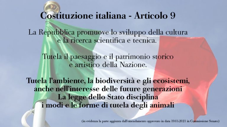 L’INSERIMENTO DELLA SALVAGUARDIA AMBIENTALE IN COSTITUZIONE E’ UN ATTO DI FONDAMENTALE IMPORTANZA PER IL PRESENTE ED IL FUTURO DEL PAESE