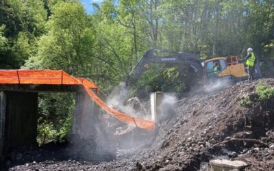 Proseguono i lavori di rifacimento del ponte sul rio del lago Moo in loc. Taravelli di Ferriere: quasi conclusa la demolizione, seguirà la costruzione del nuovo