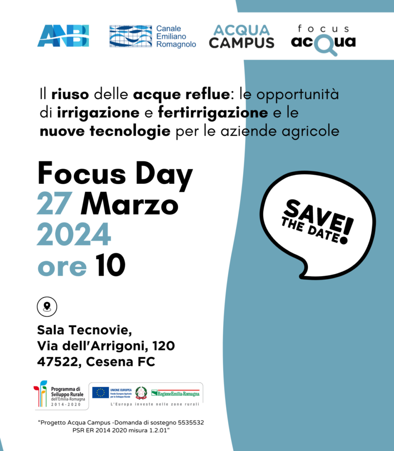 Mercoledì 27 Marzo, ore 10, Cesena: Incontro community FOCUS ACQUA su “IL RIUSO DELLE ACQUE REFLUE”