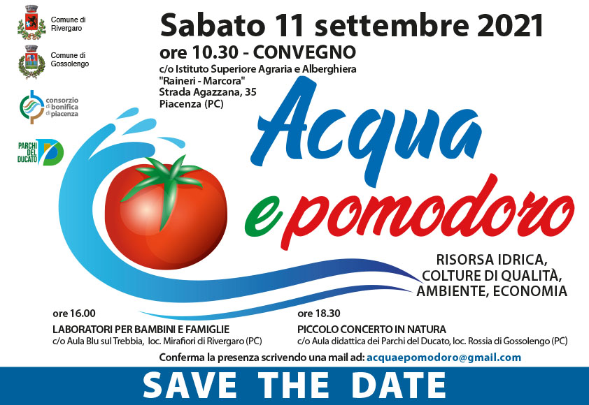 SAVE THE DATE – Convegno “Acqua e Pomodoro” sabato 11 settembre 2021 dalle ore 10.30 alle ore 13.00