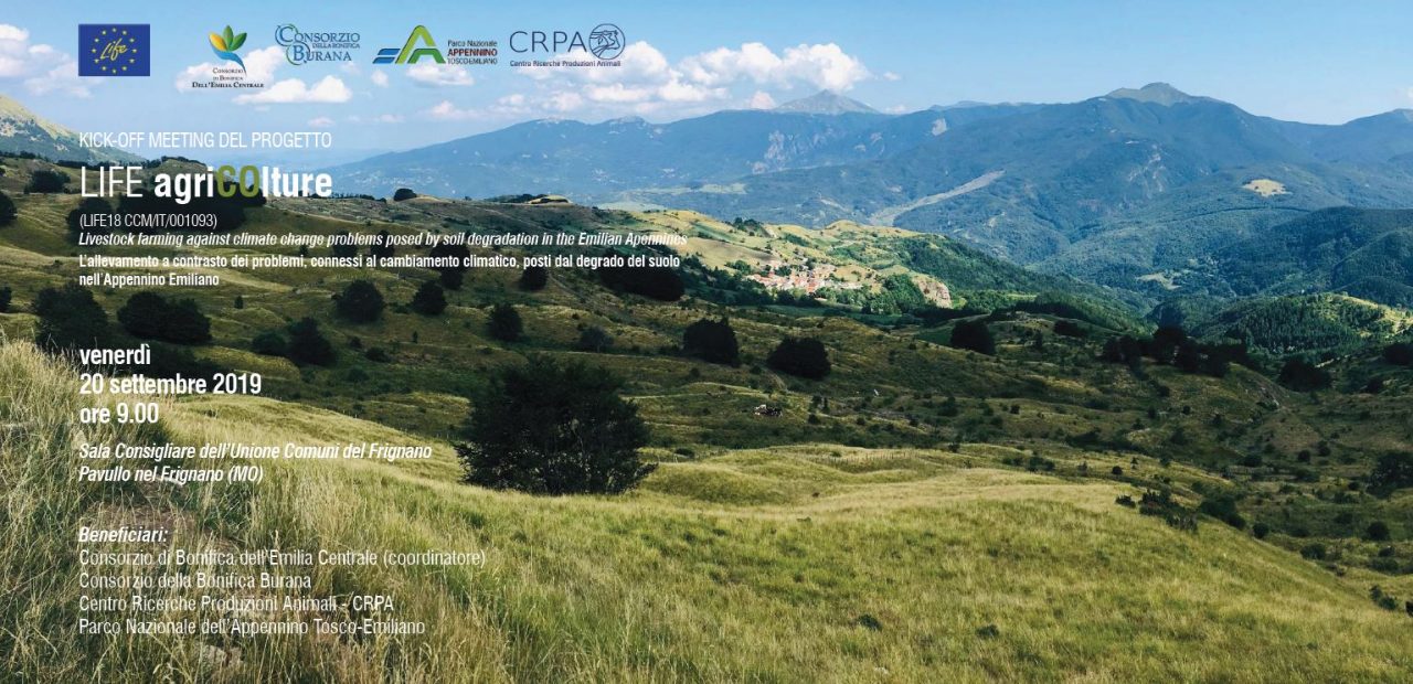 PROGETTO LIFE agriCOlture. L’allevamento a contrasto dei problemi, connessi al cambiamento climatico, posti dal degrado del suolo nell’Appennino Emiliano. Appuntamento venerdì 20 settembre 2019 ore 9.00 a Pavullo nel Frignano (MO)