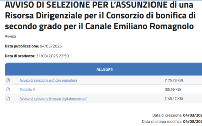 “AVVISO DI SELEZIONE PER L’ASSUNZIONE di una Risorsa Dirigenziale per il Consorzio di bonifica di secondo grado per il Canale Emiliano Romagnolo