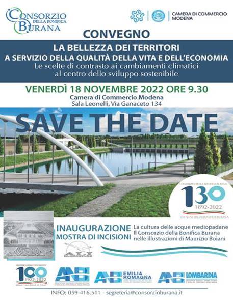 SAVE THE DATE: Convegno Consorzio della Bonifica Burana 18 Novembre 2022 Modena