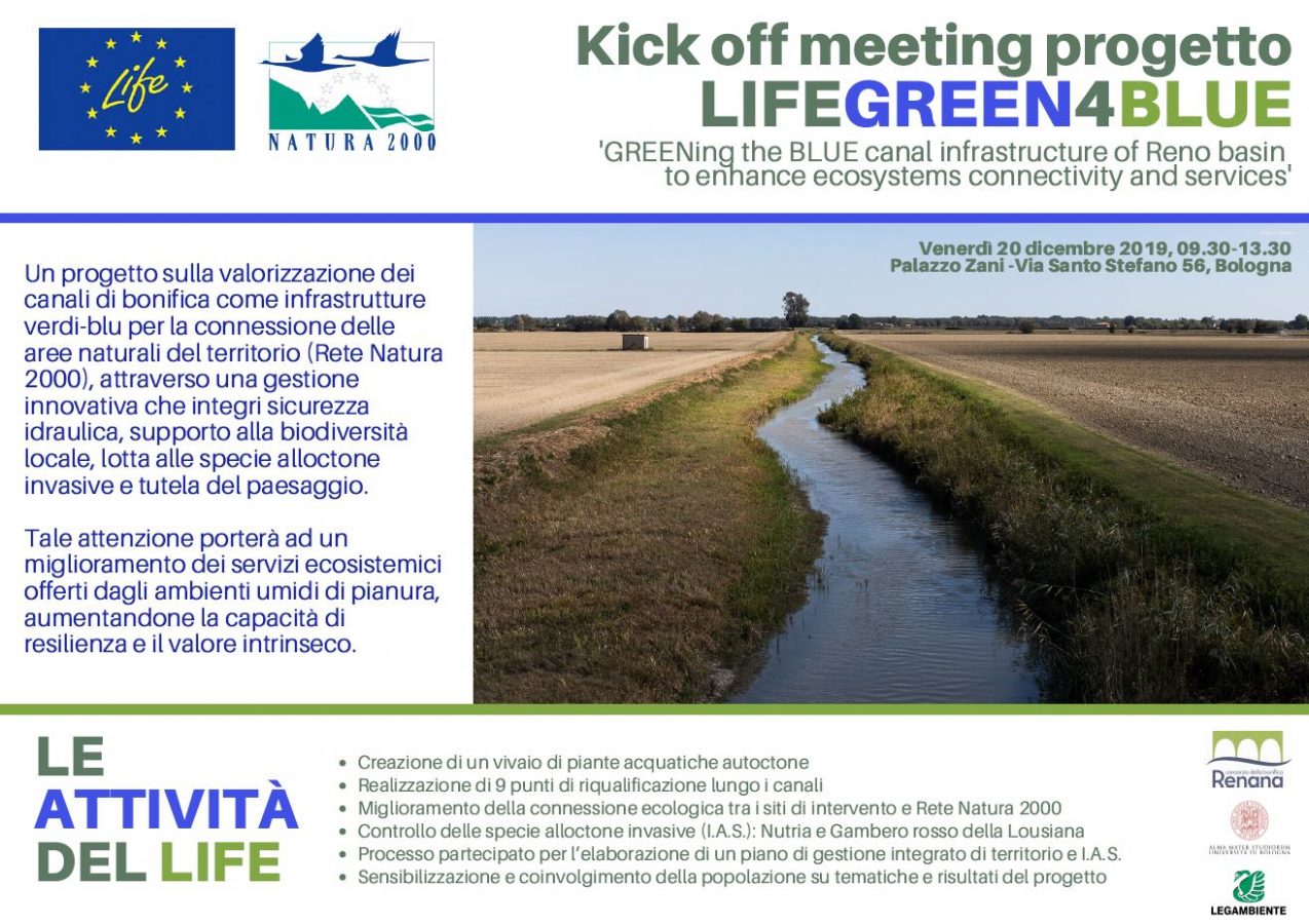 kick off meeting del progetto LIFE GREEN4BLUE vincitore del bando europeo Life Biodiversità 2018 di cui il Consorzio della Bonifica Renana è capofila