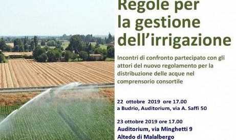 Regole per la gestione dell’irrigazione: incontri 22 ottobre a Budrio e 23 ottobre ad Altedo (Malalbergo)